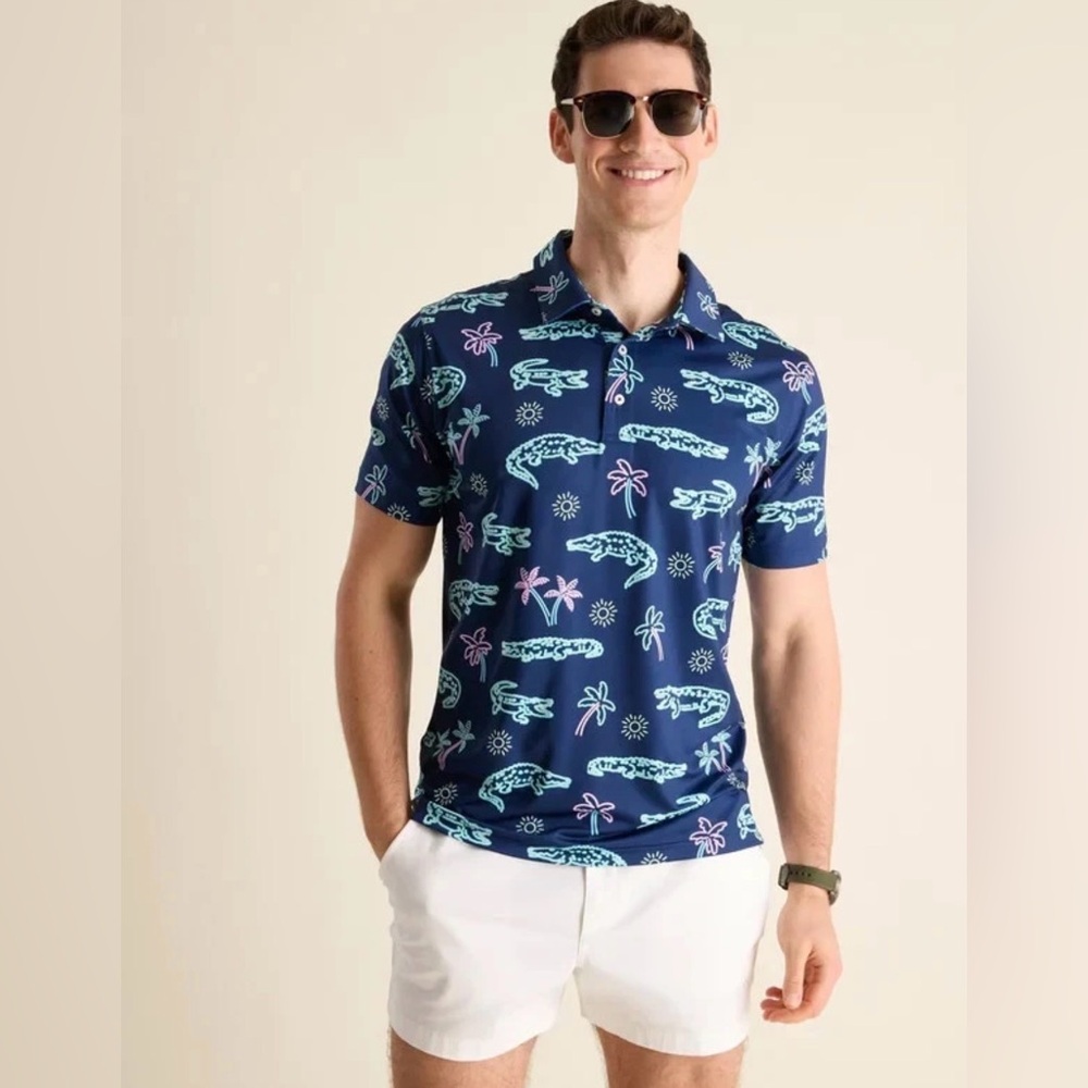 Chubbies‎ Men's XXL Performance Polo Shirt The Neon Glade Navy Alligator Palms